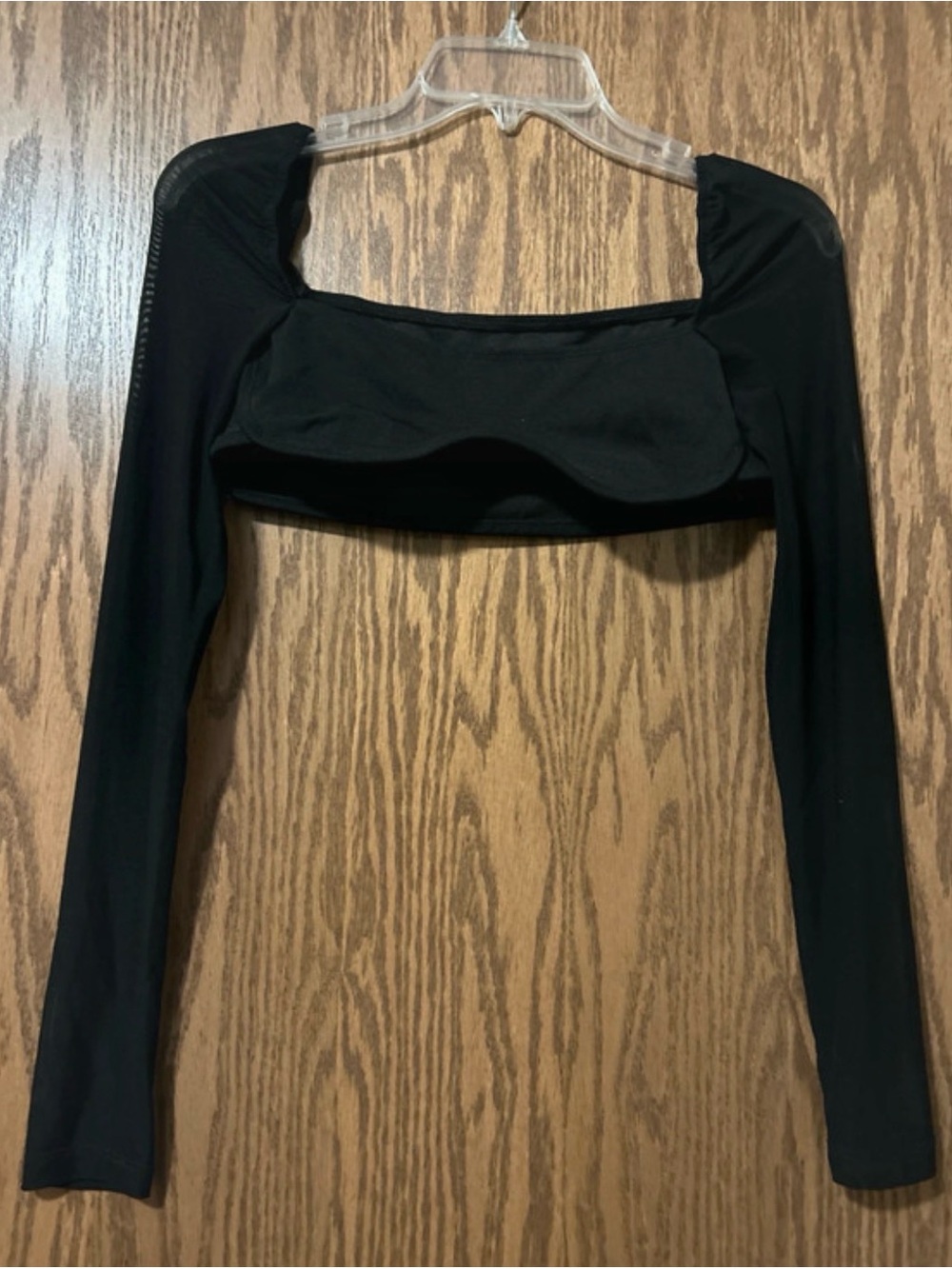 SHEIN Black Long Sleeve Square Neck Crop Top